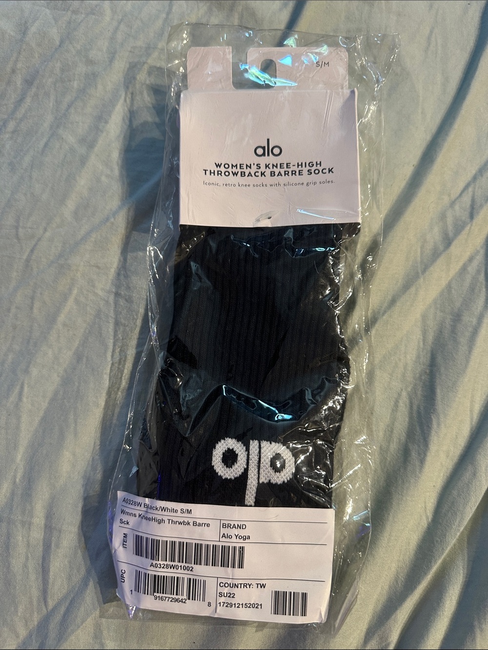 ALO Yoga Women's Knee-High Throwback Barre Sock - Black with White Logo